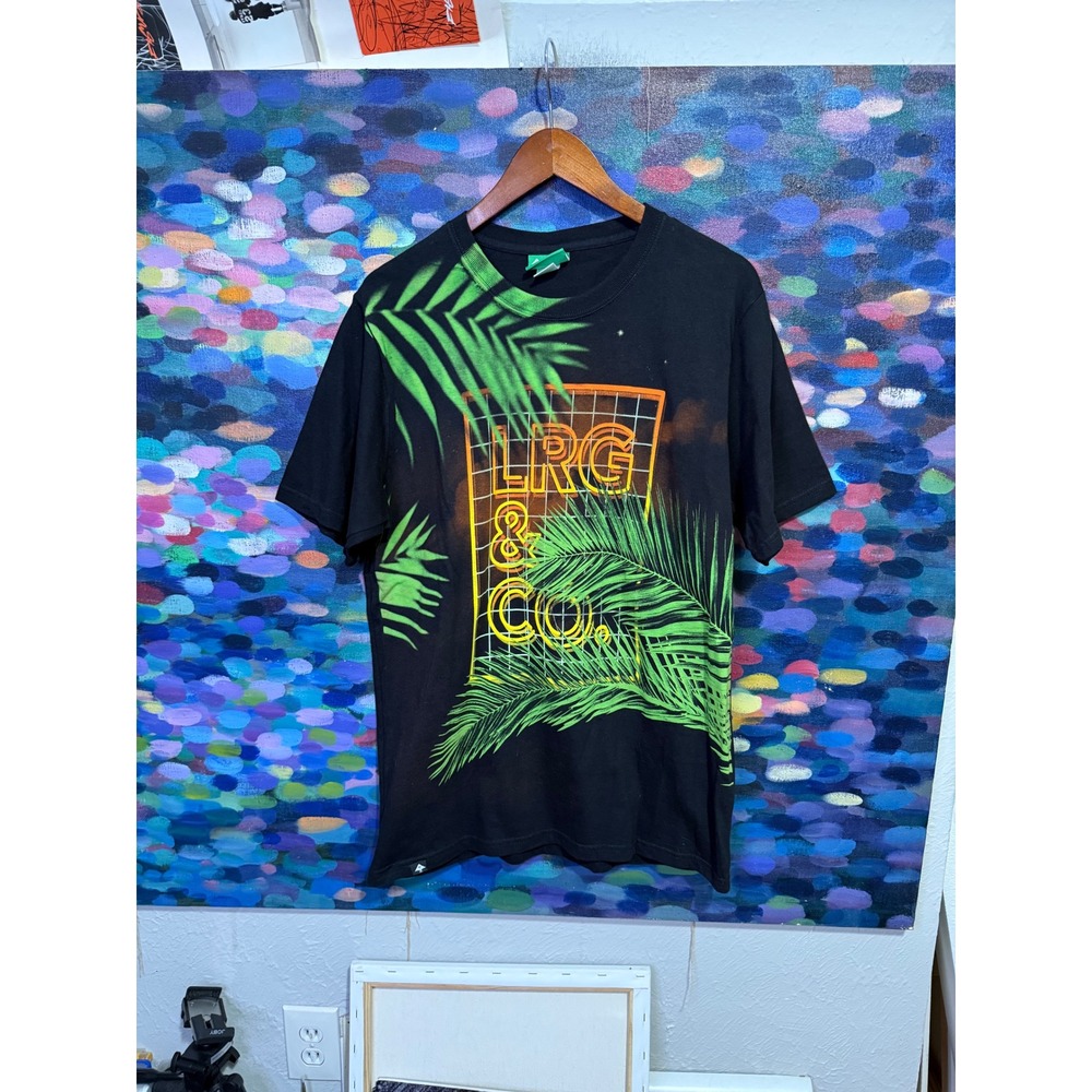 LRG Lifted Research Group Mens Black Neon Palm Tree Graphic T-Shirt Size M